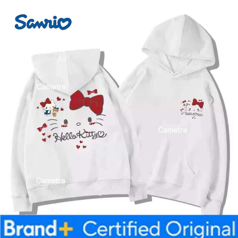Sanrio MINISO Cartoon Kitty Hooded Hoodie for Male Female Students Spring and Autumn Season with Plush Thin Design Sweet Top Outfit H260112