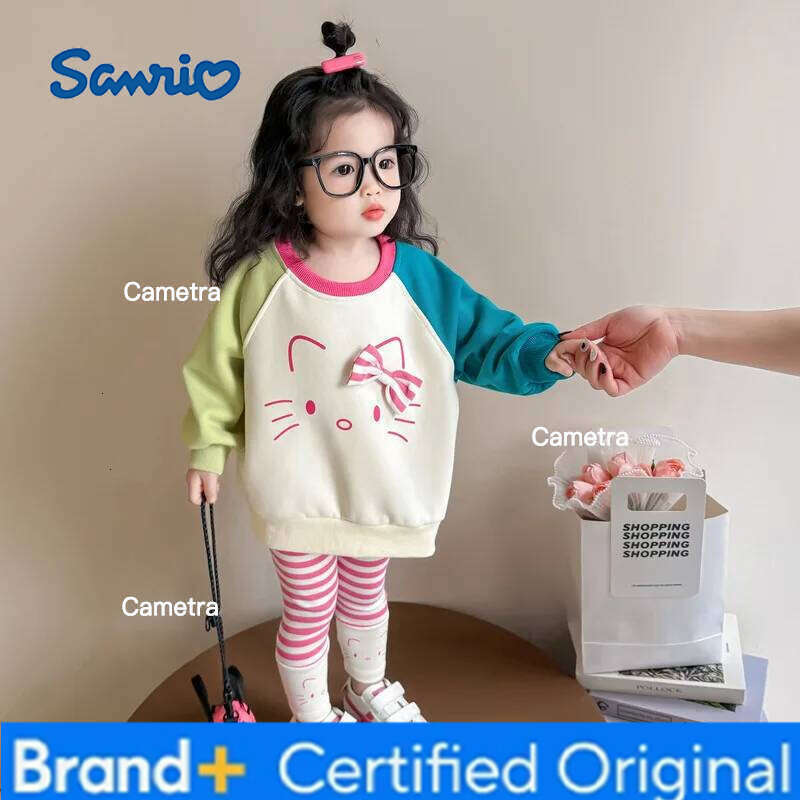 Sanrio Girls Sweatshirt 2025 New Hello Kitty Anime Children's Wear Baby Spring Autumn Leggings Two-Piece Set H260112