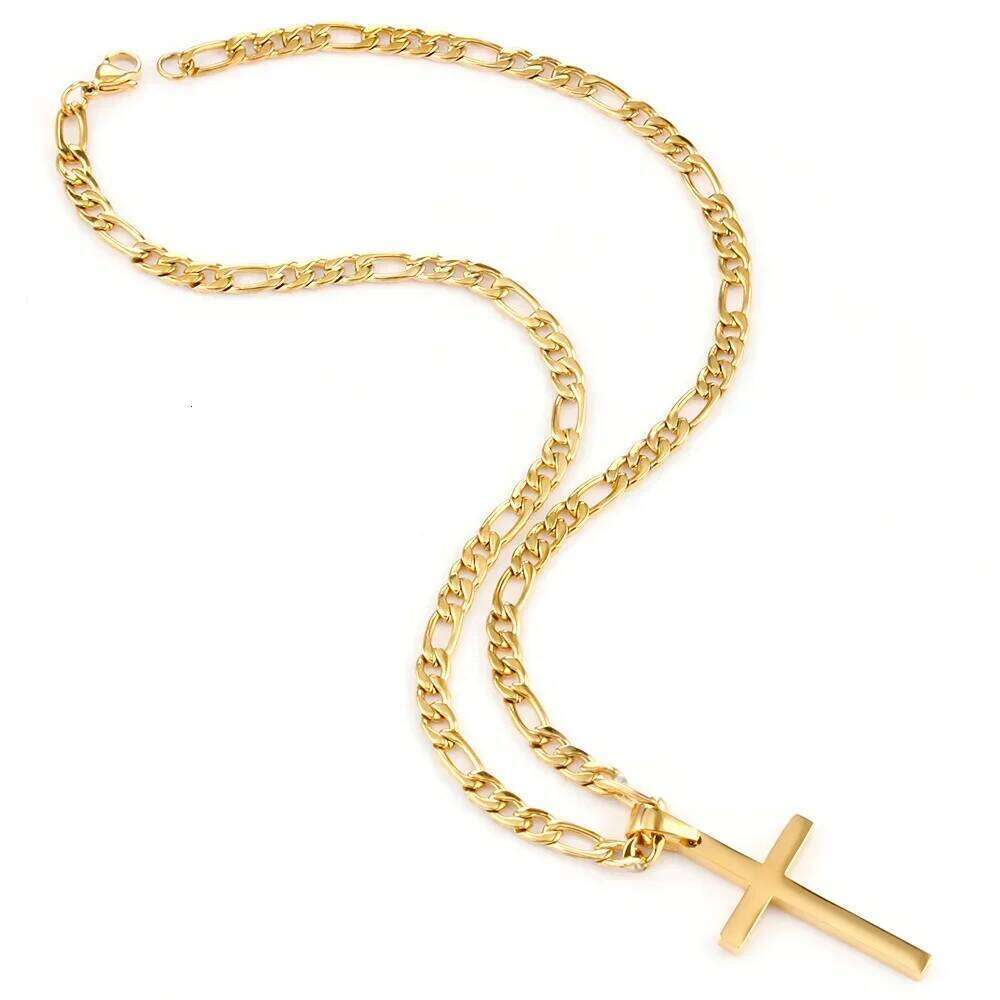 316L Stainless Steel Figaro Chain Necklace for Men Women Gold/ Silver Color Cross Pendant Waterproof Necklaces Fashion Jewelry H260112