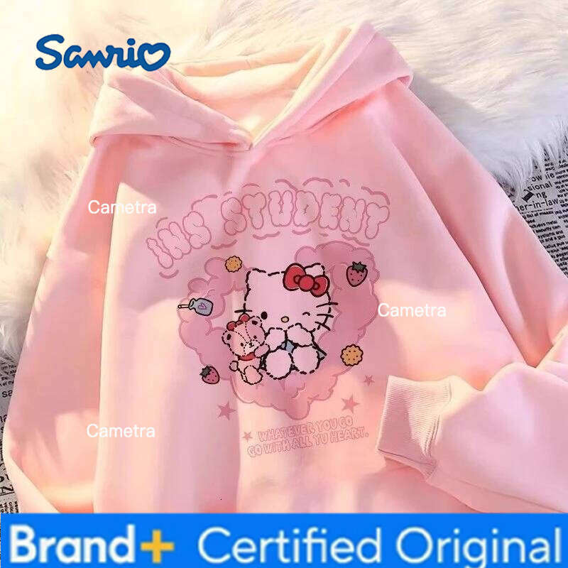 Sanrio Girls' Hooded Sweatshirt HelloKitty Autumn and Winter Soft Comfortable Hello Kitty Printed Student Tops Children's Clothing H260112