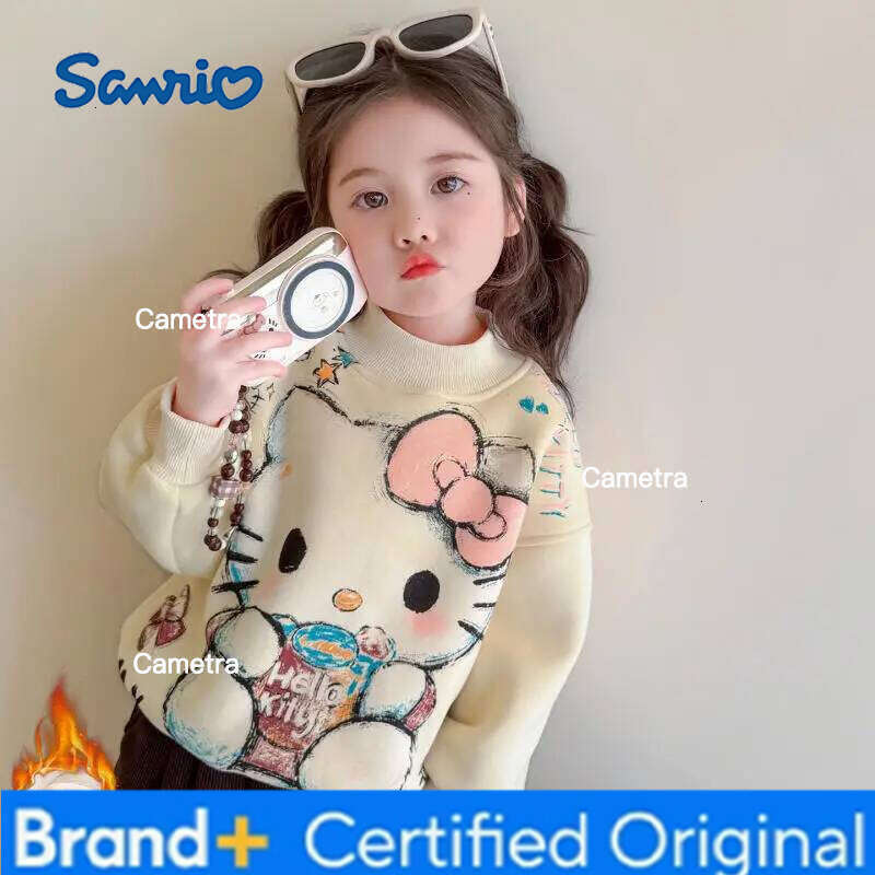 Sanrio Girls' Hello Kitty Hoodie Autumn Winter 2025 New Kawaii Anime Children's Thick Warm Tops Sweet and Comfortable Soft Sports Shirt H260