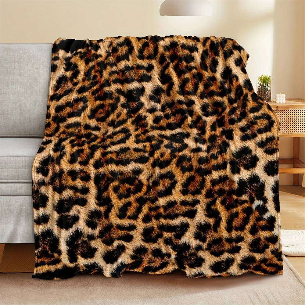 Luxurious Leopard Print Flannel Blanket - Soft Warm All-Season Multicolor Contemporary Style | Bed & Sofa XJ260112
