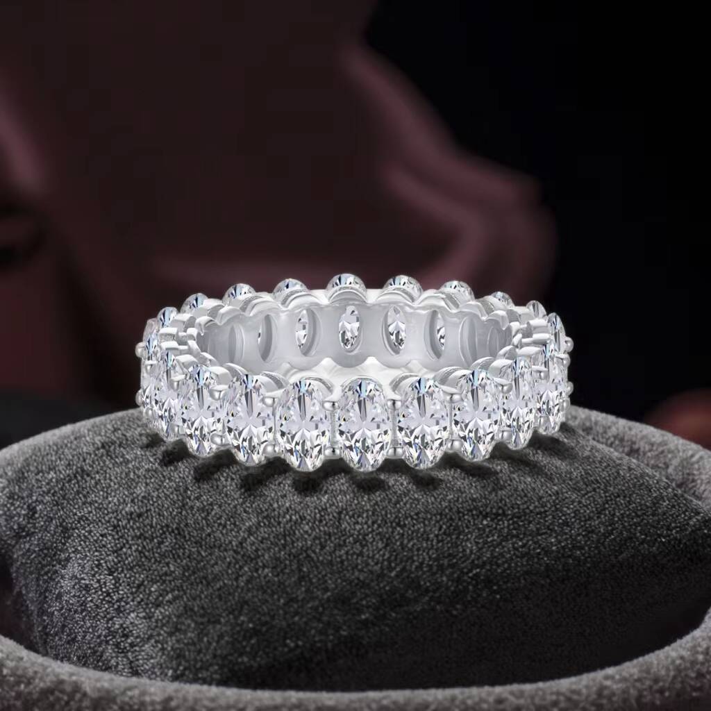Oval Cut Synthetic Moissanite Wedding Band 925 Sterling Siver 14K 18K Gold Plated Fashionable Mossanite Ring - view 4