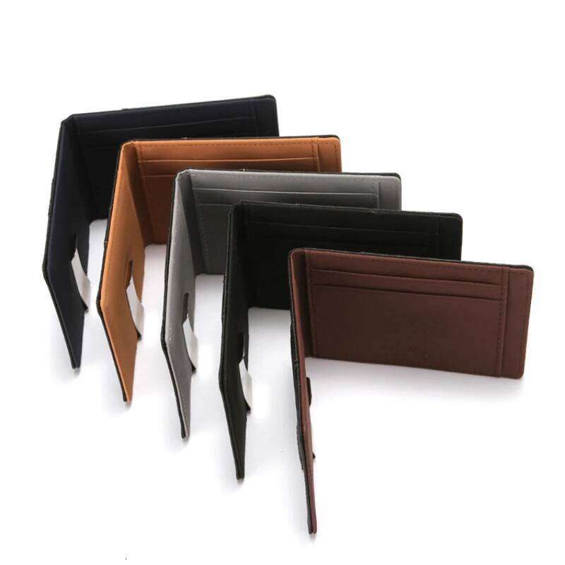 New Fashion Men's Leather Clips Wallet Multifunctional Thin Man Card Purses Women Metal Clamp for Money Cash Holder