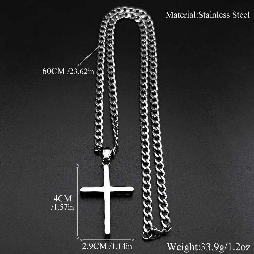 HNSP 316L Stainless Steel Solid Christian Cross Pendant Necklace For Men With Cuban link Chain Jewelry Accessories Gift H260112