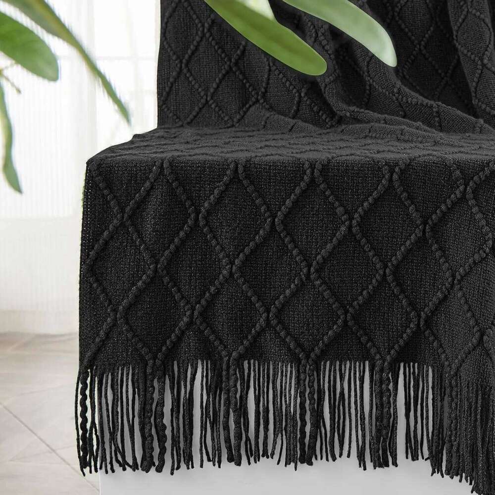Gift Fall Black for Couch-Soft Boho Bed Blankets,Cozy Knitted Throw Blanket,Oversized Knit Farmhouse Blanket XJ260112
