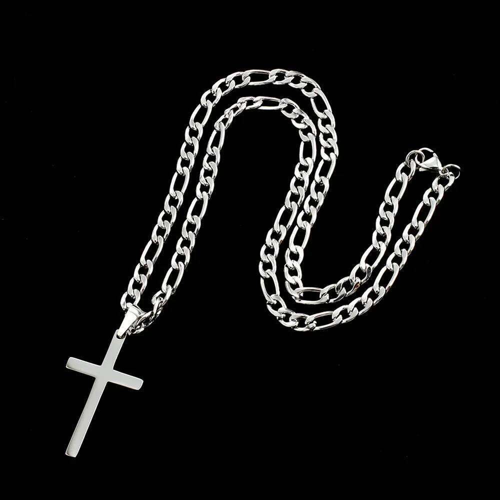 316L Stainless Steel Figaro Chain Necklace for Men Women Gold/ Silver Color Cross Pendant Waterproof Necklaces Fashion Jewelry H260112
