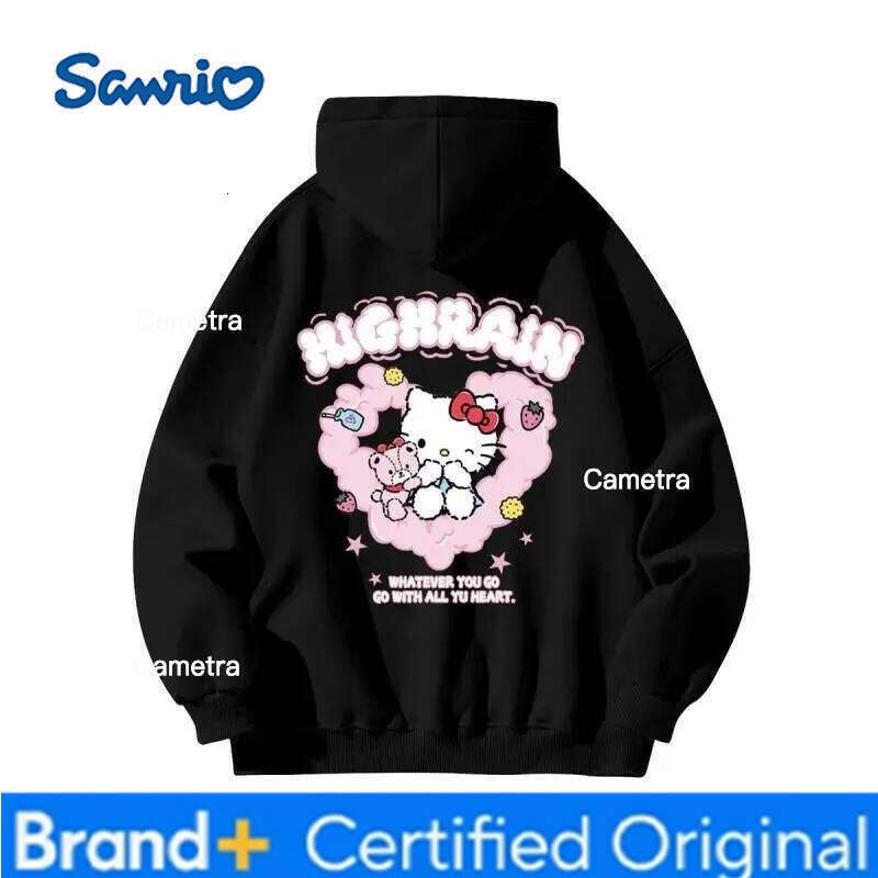 Sanrio Hello Kitty Hoodie Silver Fleece Anime Japanese Style Couple Women's Autumn Winter Fashion Casual Versatile Sweatshirt H260112