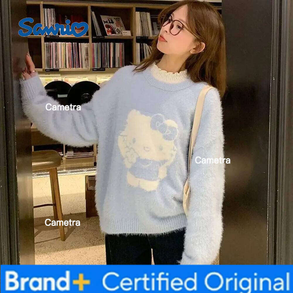 Sanrio Cute Hello Kitty Girls Christmas Sweet Cartoon Women Loose Versatile Autumn Winter Knitting Sweater Tops Festival Gift H260112