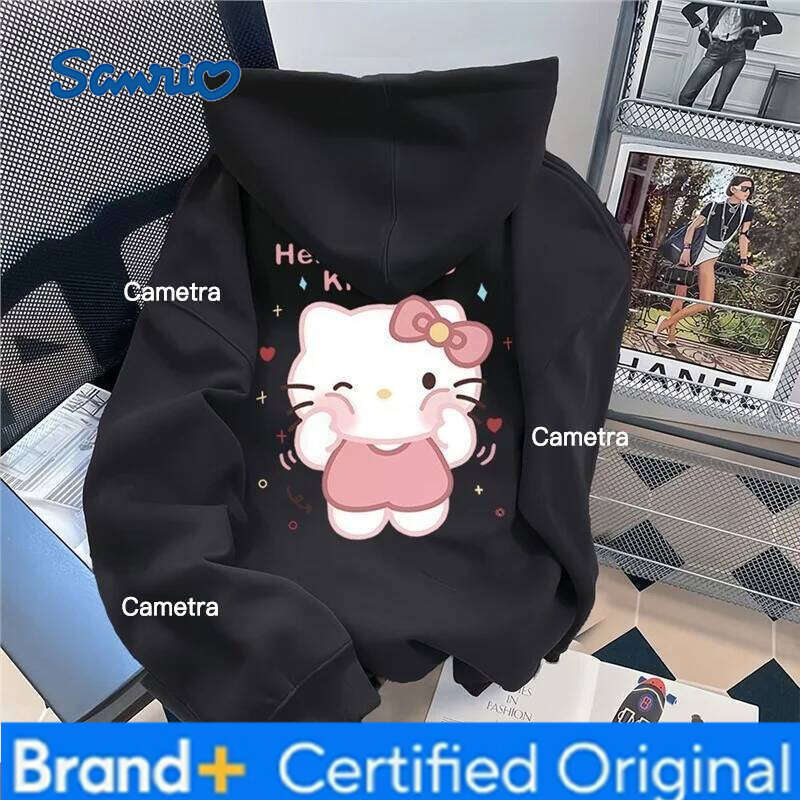 Sanrio Hellokitty Hoodie Long Sleeve Woman Autumn and Winter Cartoon Pure Cotton Student Kawali Sports Shirt Y2K Casual Clothing H260112