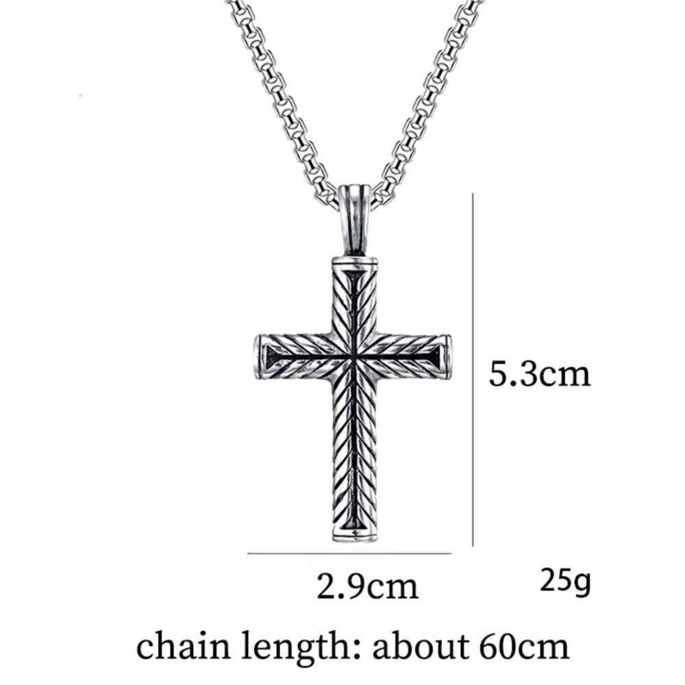 Twisted Pattern Cross Pendant Necklace Retro Simple Stainless Steel Chain Silver Color Hip Hop Jewelry Gifts For Women Men H260112