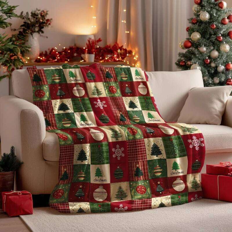 Christmas Flannel Blanket Throw Red Green Checkered Tree Blankets Couch Sofa Bed Lounging Gifts for Kids Adults Wife Self XJ260112