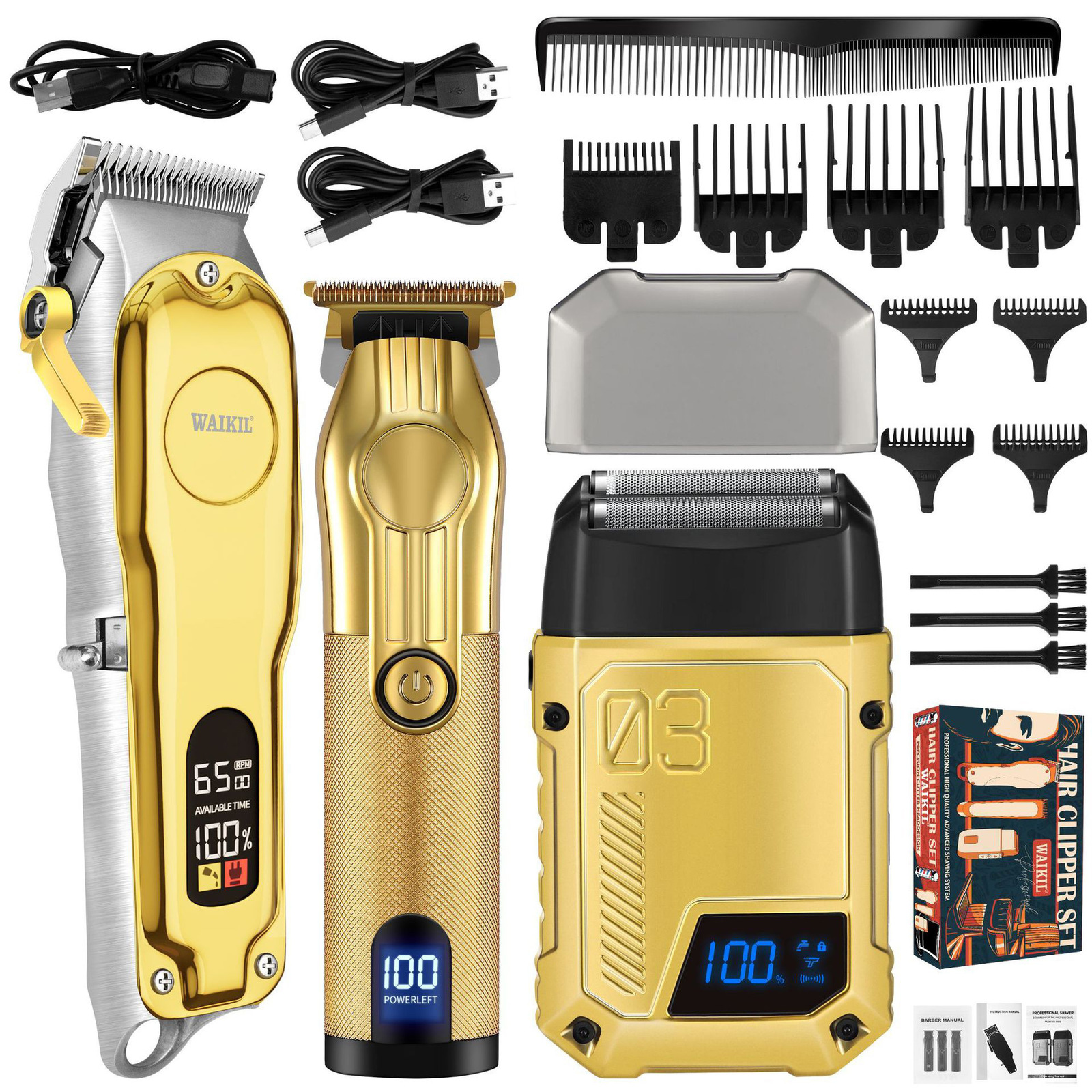 Professional Hair ClippersHair TrimmerBeard Shaver for Men Cordless Barber Clipper Hair Cutting Kit Haircut Grooming Kit 251103