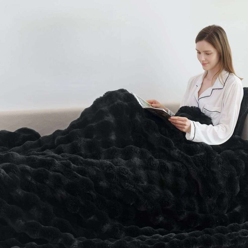 Cozy Faux Rabbit Fleece Blanket | Throw for Bedroom, Guest Living Room, Student Dormito For all season XJ260112