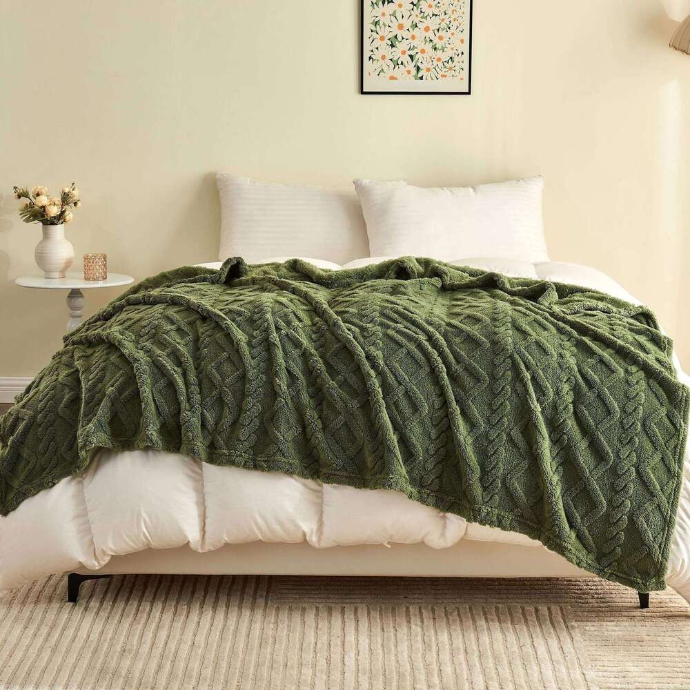 1pc Luxurious Fleece Blanket - Ultra-Soft 3D Plush Dense Weave, All-Season Cozy Flannel Throw in Beige, Green, Blue, Pink, Grey XJ260112