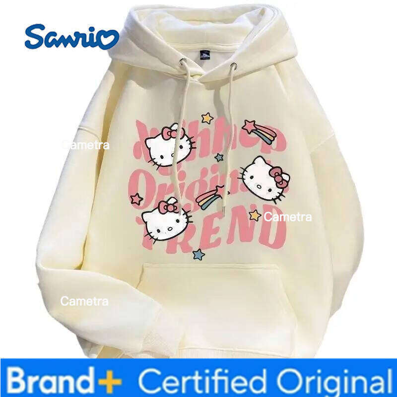 Sanrio Kuromi Hello Kitty Women's Hoodie Cartoon Letters Print Y2K Sweet Girl Loose Fit Versatile Tops Autumn/winter Hoodies Hot H260112