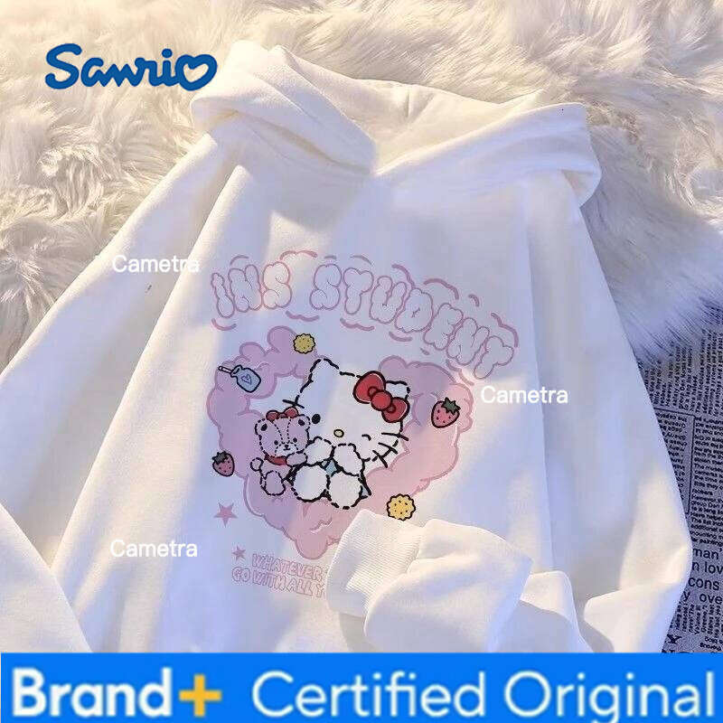 Sanrio Girls' Hooded Sweatshirt HelloKitty Autumn and Winter Soft Comfortable Hello Kitty Printed Student Tops Children's Clothing H260112