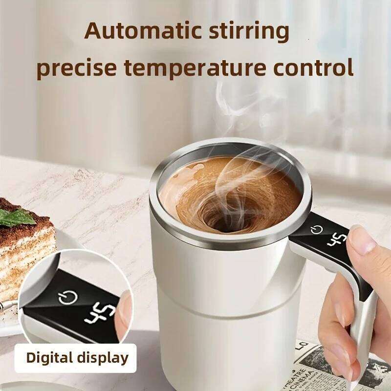 Smart coffee cup LED display|USB charging|magnetic mixing function