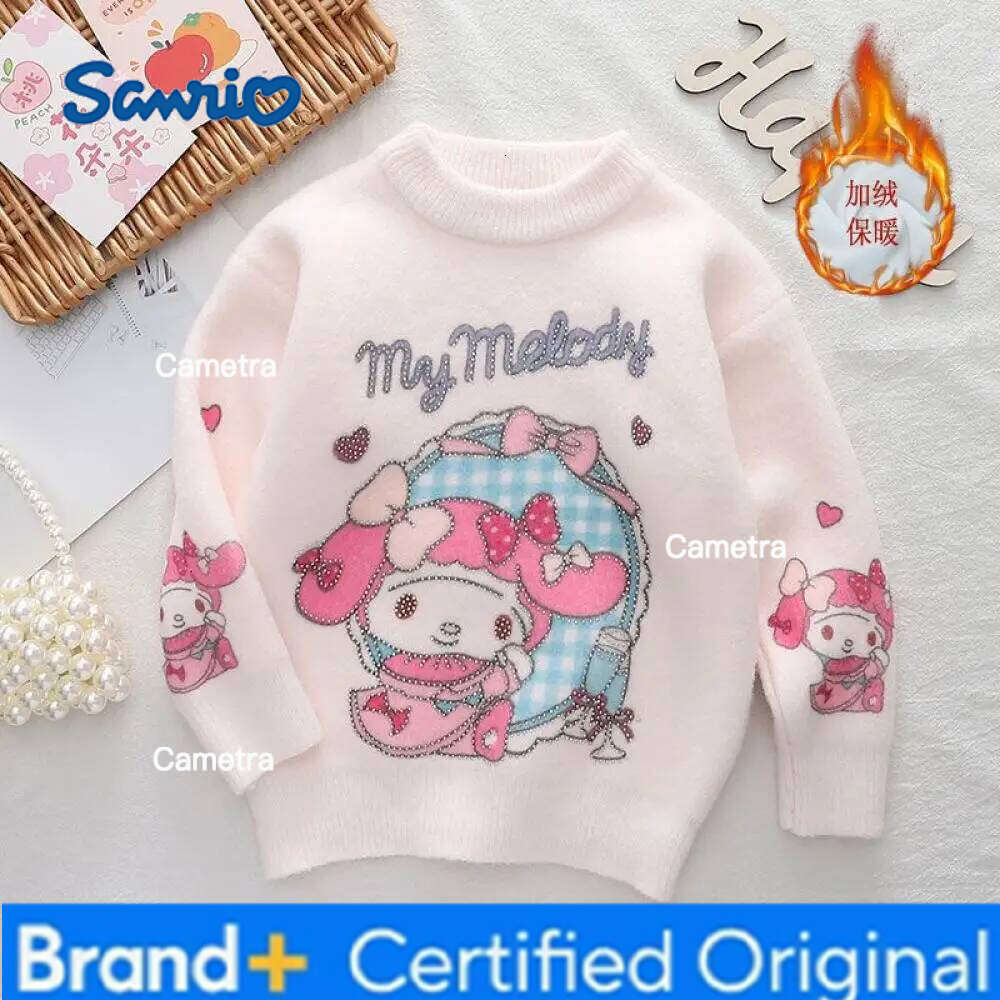 Sanrio Girls Coat Hello Kitty Kuromi New Autumn Winter Tops My Melody Cartoon Pullover Base Shirt Kawaii Kids Sweater H260112