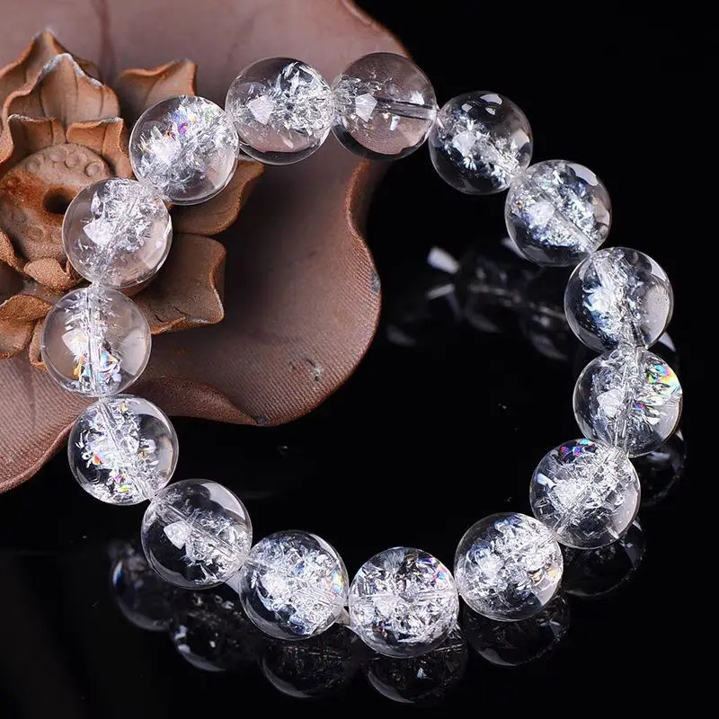 Himalayan Natural White Crystal Mens Bracelet Transparent Colorful Crystal Rainbow Jiao Flower Womens HandString Jewelry Gifts 260107