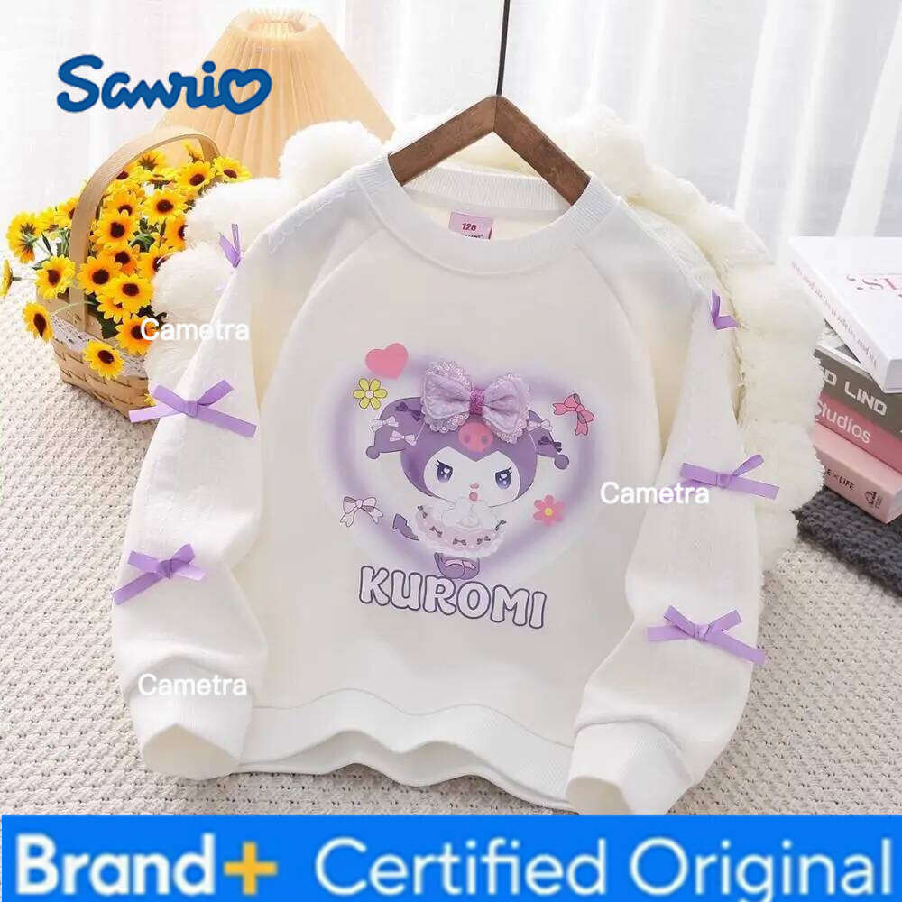 Sanrio Kuromi Girls Hoodie Spring Autumn Cotton Jacket Long Sleeves T-Shirt Leisure Bottoming Shirt Cartoon Pullover Sweater H260112
