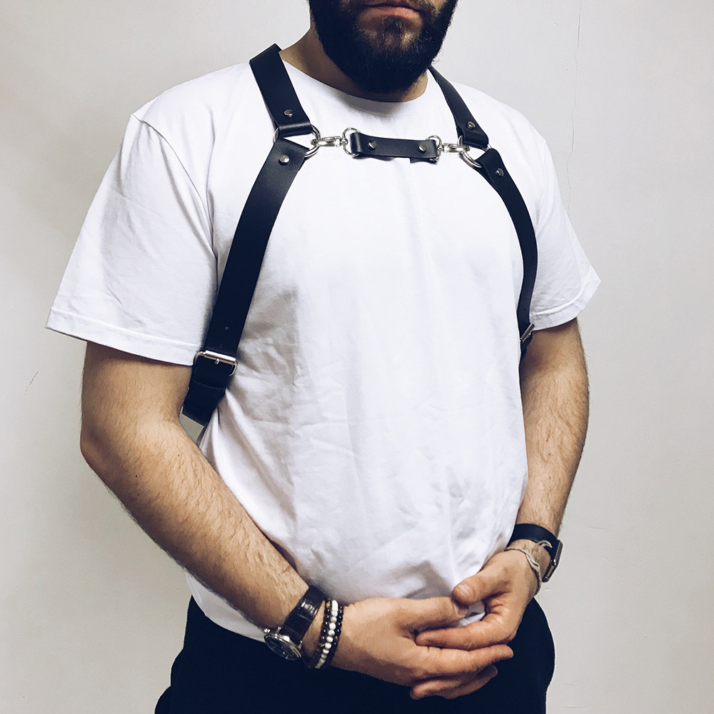 Stage Wear Leather Bar Party Performance Costume Adjustable Suspenders Restraint Straps