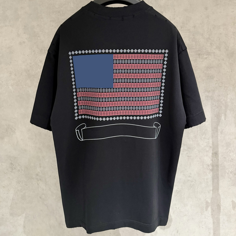 Patriotic Ripped Flag T-Shirt Distressed Design for Streetwear Tee Men Women 26ss 0108