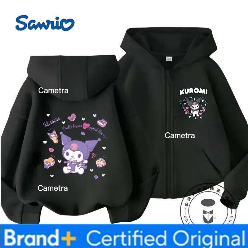 Sanrio Hello Kitty Kuromi Cartoon Boys and Girls 3 14 Years Old Kawaii Street Casual Sweatshirt Children's Outdoor Sports Zipper Hoodie H260112