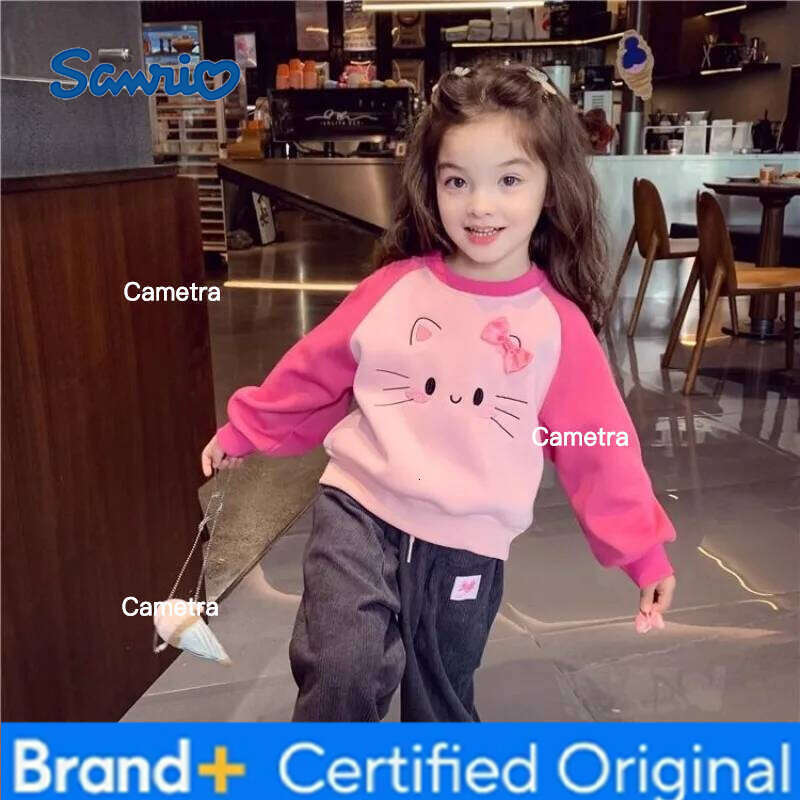 Sanrio 2025 New Girls' Mid-Big Size Fleece-Lined Cartoon Crewneck Sweatshirt Autumn/Winter Warm Stylish Viral Base Layer Top H2601121