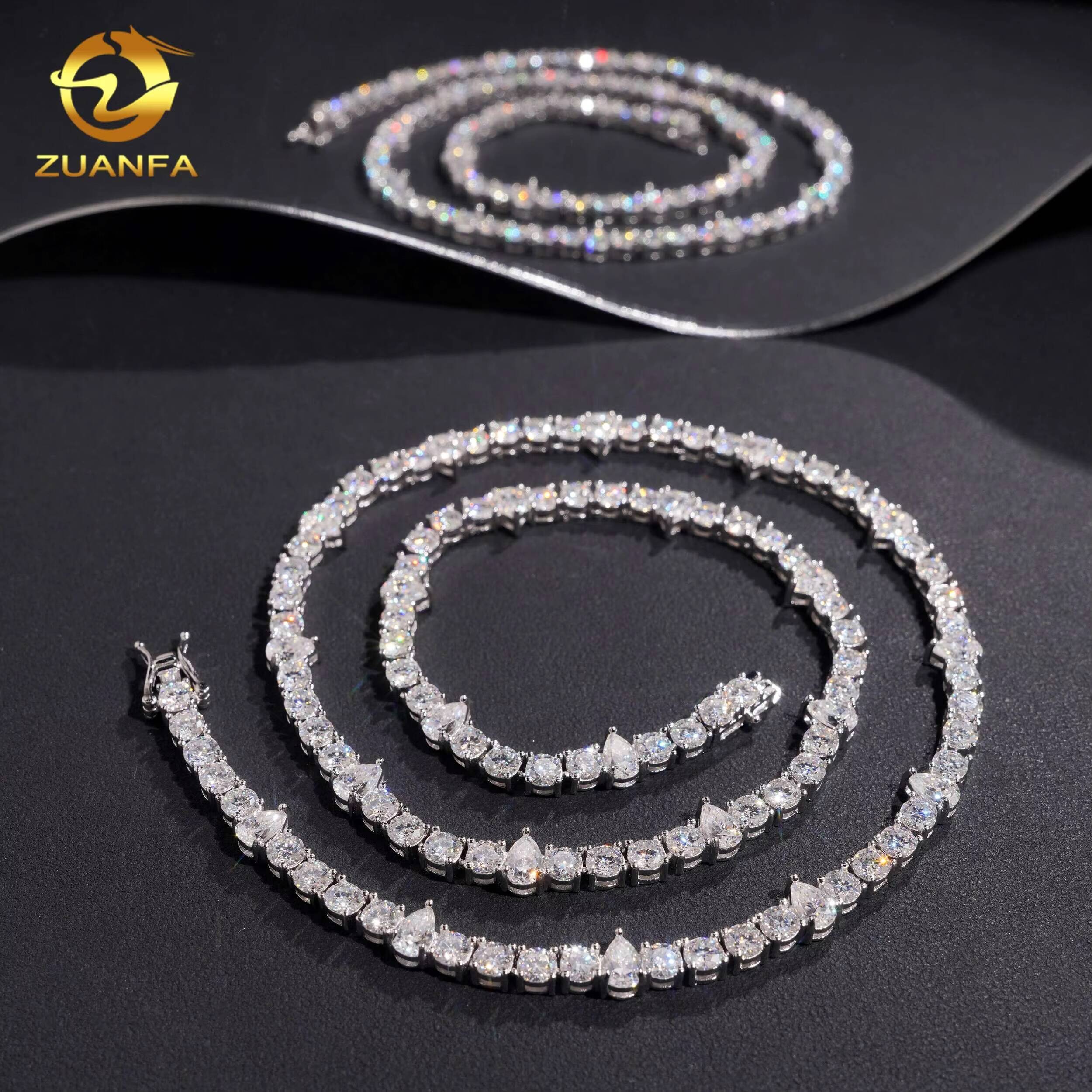 New Arrival 4mm Round Diamond 925 Silver Tennis Bracelet Pear Cut VVS Moissanite Fine Hip Hop Iced Out Diamond Jewelry Necklace