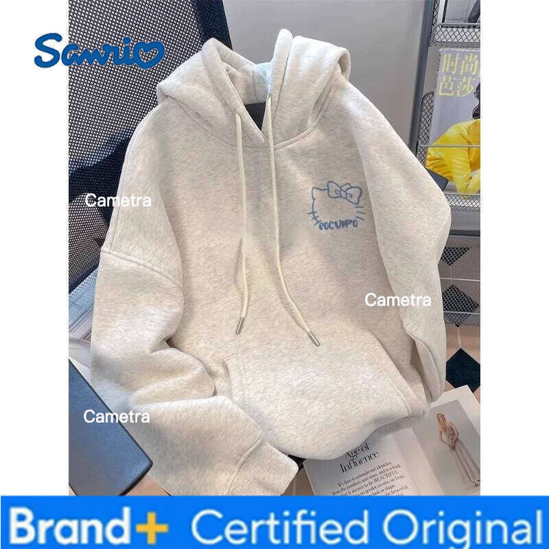 Sanrio Japanese Anime Autumn Winter Women's Clothing Hoodies Cute Hello Kitty Print Hooded Y2K Sweatshirt Oversized Cotton Pullower H26011211