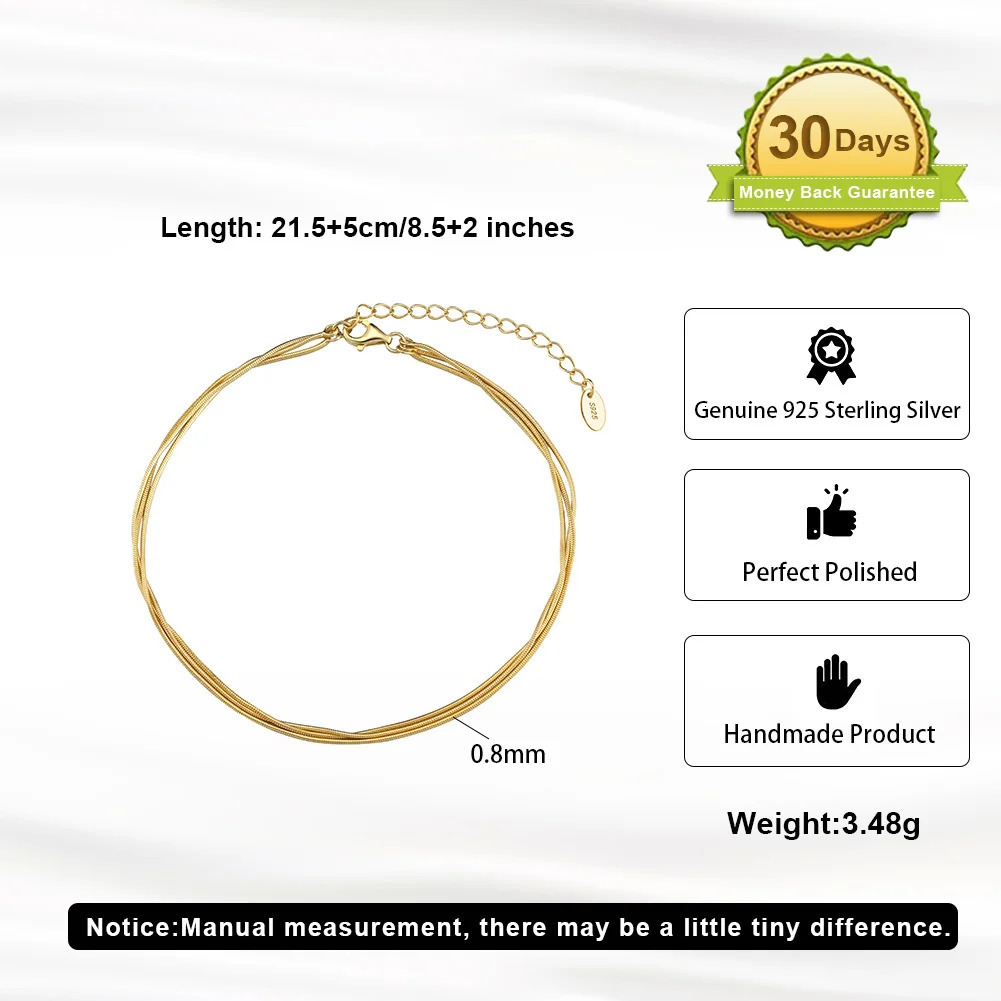 KISS MANDY Summer 925 Sterling Silver Chain Anklets For Women Foot Round Snake Chain Jewelry Layered Link Chain Accessory SA76 260107