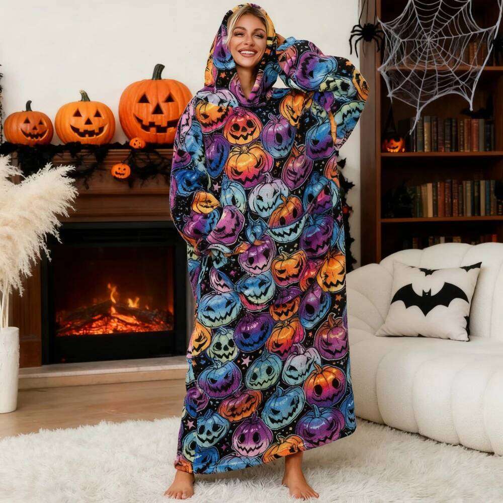 Winter Women Long Flannel Wearable with Pocket Warm Sherpa Hoodie Adults Fleece Giant TV Oversized Blanket XJ260112