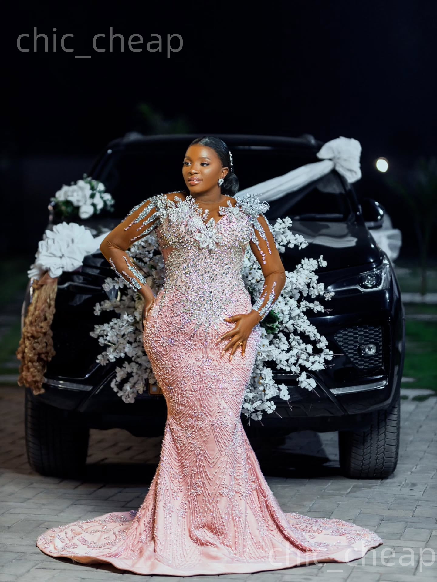 Aso Ebi Pink Mermaid Prom Dresses 2026 Beaded Crystals Flowers Sequined Evening Formal Party Second Birthday Engagement Gowns Dress For Special Occasi