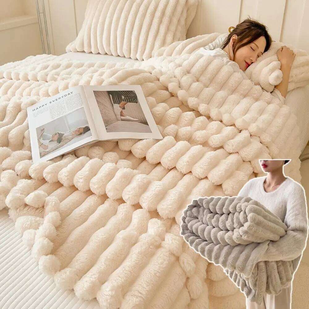New Double Sided Warm Breathable Throw Blanket Solid Color Ultra Soft Striped Blankets XJ260112