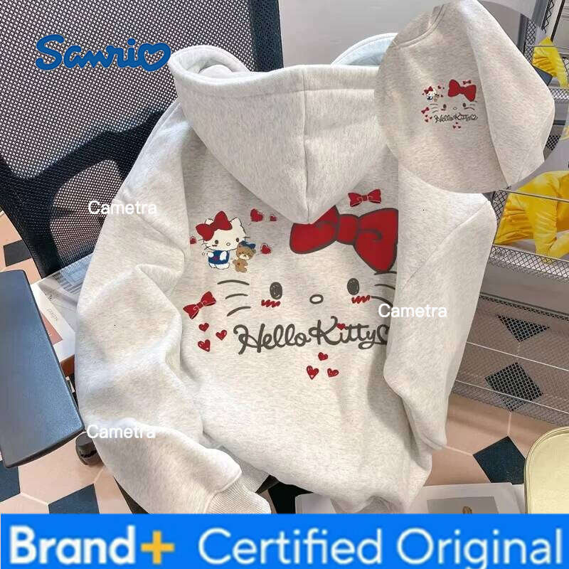 Sanrio MINISO Cartoon Kitty Hooded Hoodie for Male Female Students Spring and Autumn Season with Plush Thin Design Sweet Top Outfit H260112