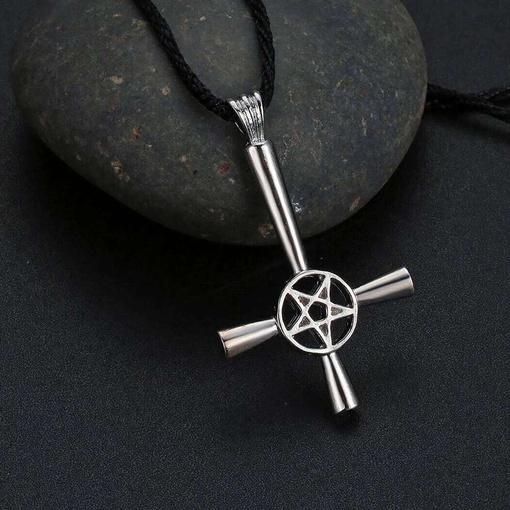 Kinitial Retro Inverted Pentagram Cross Necklaces Upside Down Lucifer Satan Satanic Symbol Pendant Necklace for man Punk Jewelry H260112