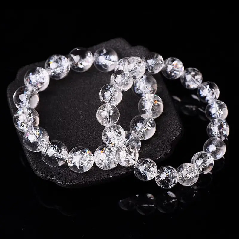 Himalayan Natural White Crystal Mens Bracelet Transparent Colorful Crystal Rainbow Jiao Flower Womens HandString Jewelry Gifts 260107