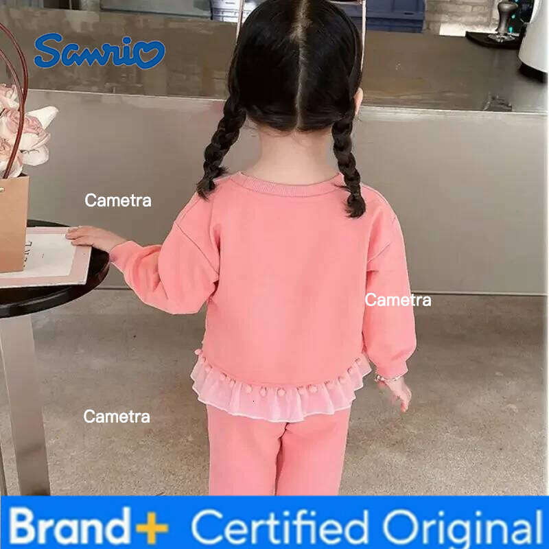 Sanrio Girls Kawaii Lace Long Sleeve Suit Kuromi Cartoon Spring Autumn Anime New Casual Sweatshirt Trousers Comfortable Soft H260112