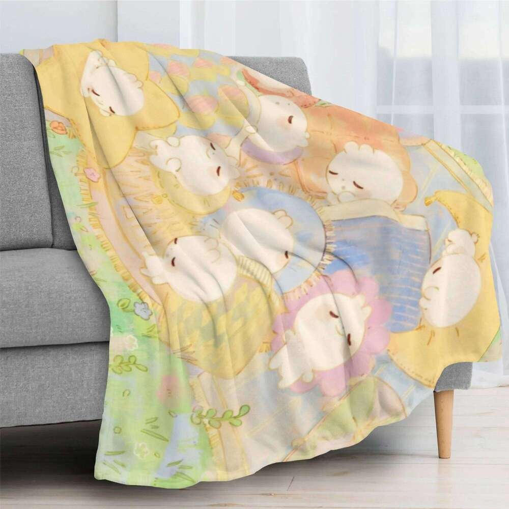 Flannel blanket cute rabbit print all seasons, bedroom sofa suitable for soft and comfortable use XJ260112