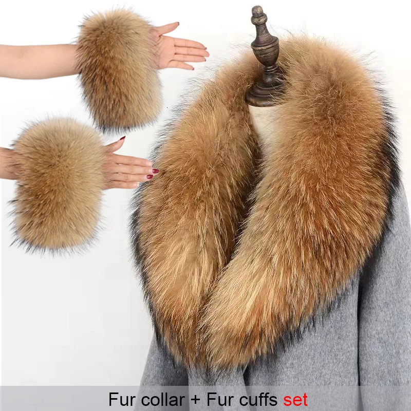 Winter Natural Fox Fur Scarf And Cuff Set Women Jacket Fur Collar Neck Warm Scarves Fluffy Fox Fur Shawl 251015