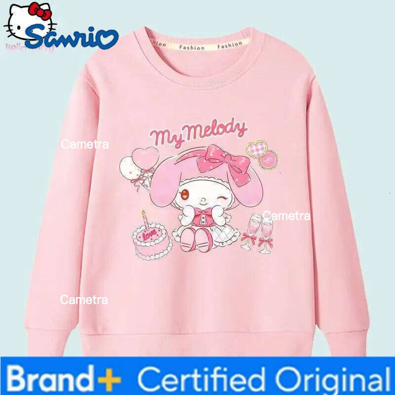 Sanrio New Kawaii Anime Melody Children's Casual Hoodie Kuromi Girls Round Neck Long Sleeved Tops Cartoon Fashion Girls' Clothes H260112