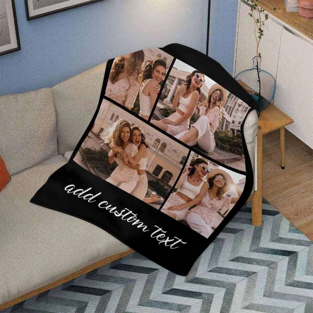 1 piece of comfortable custom photo collage text, customized with 4 pictures, flannel blanket XJ260112
