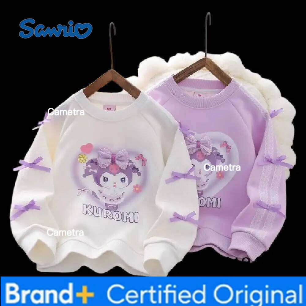 Sanrio Kuromi Girls Hoodie Spring Autumn Cotton Jacket Long Sleeves T-Shirt Leisure Bottoming Shirt Cartoon Pullover Sweater H260112
