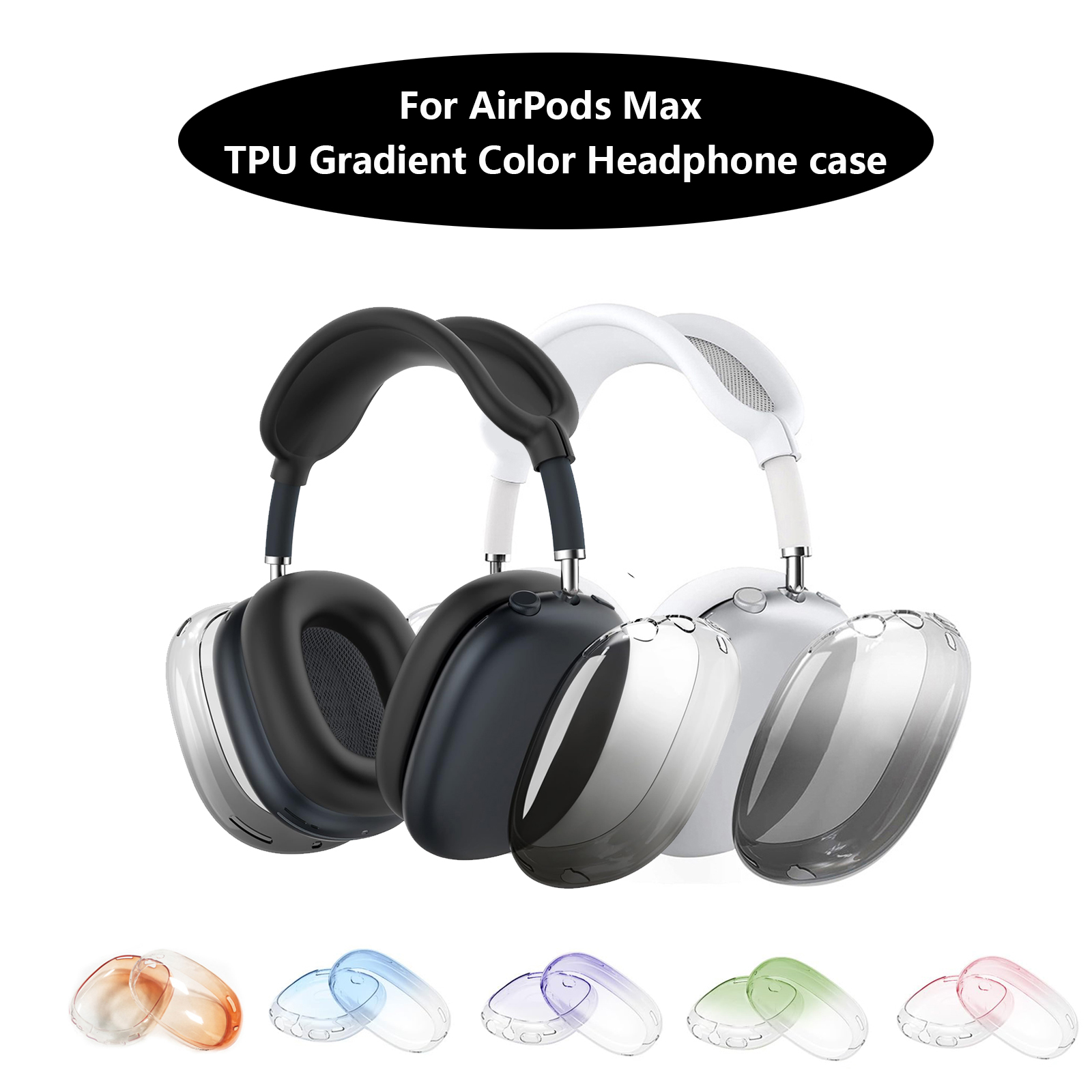 3 in1 Headphone Case for AirPods Max TPU Gradient Color Headphone Anti-Scratch Protective Cover for Apple Earphone Accessories Cases