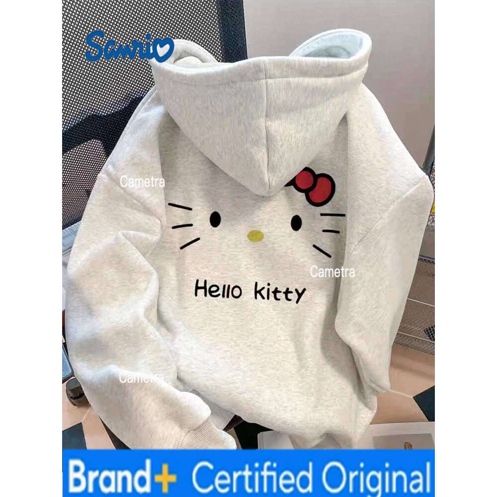 Sanrio ladies autumn and cartoon Hello Kitty print long-sleeved hooded new loose fashion tops winter clothes women H260112