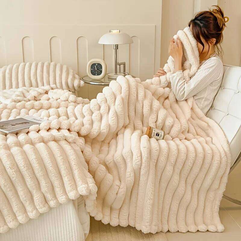 Luxury Soft Faux Rabbit Fur Throw Fluffy Warm Solid Color Plush Blanket for Sofa Bed Single Double Spring Autumn Plaid XJ260112