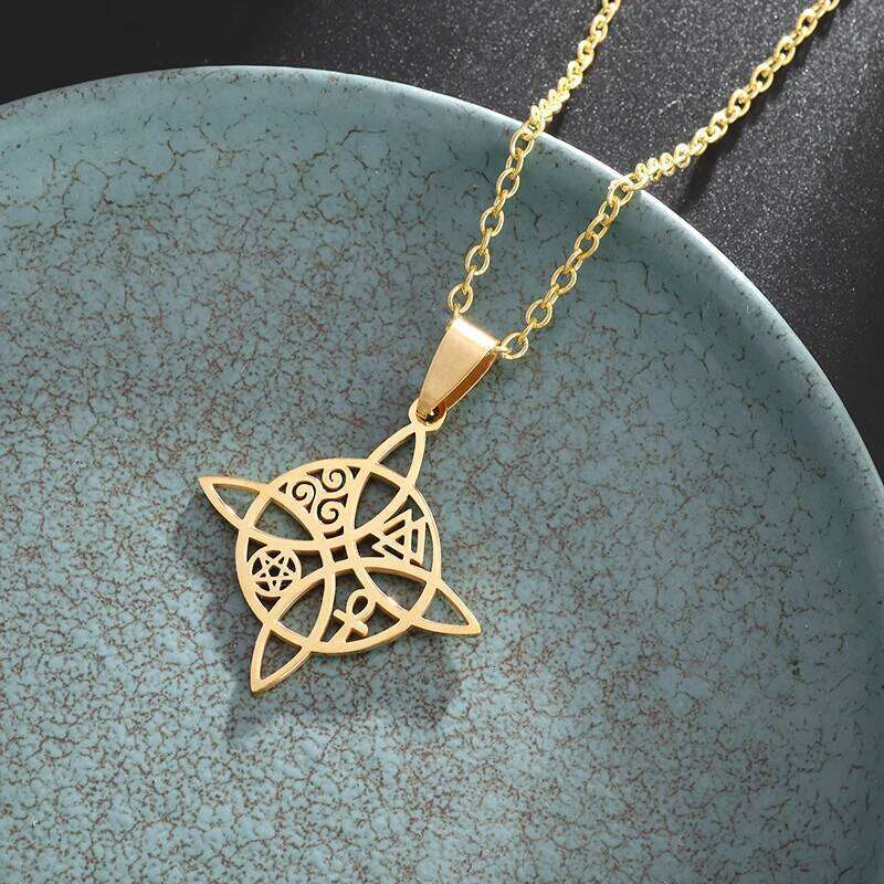 Witchcraft Witch Necklace Irish Trinity Knot Triple Spiral Pendant Stainless Steel Ankh Cross Pentagram Amulet Jewelry H260112