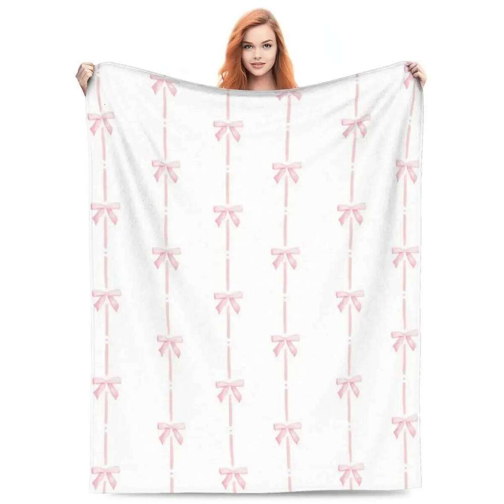 Throw Ballet Pink Ribbon And Bow Micro Fleece Blanket Four Sizes Trendy Comfortable For Camping Gift XJ260112