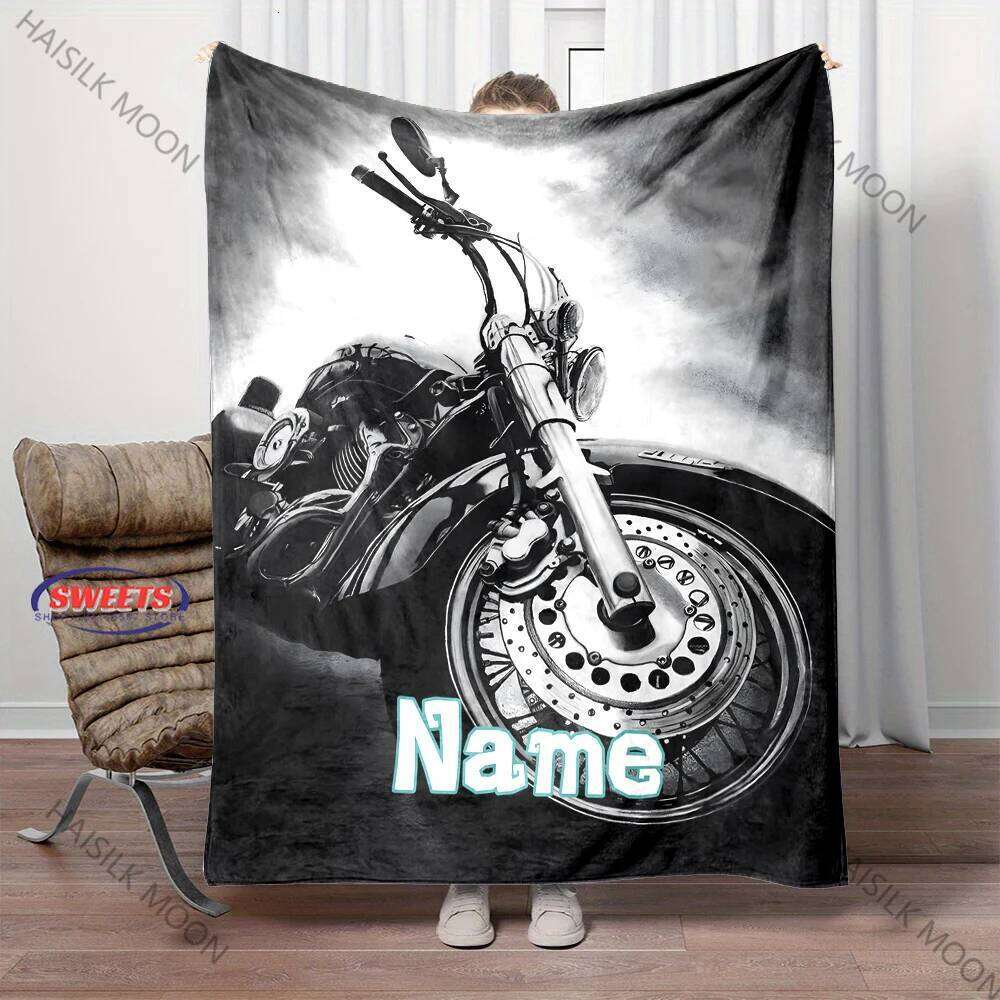 Personalized Name Customization - Vintage Motorcycle Printed Blanket Gifts for Husband Son, Birthday Christmas Thanksgiving Gift XJ260112